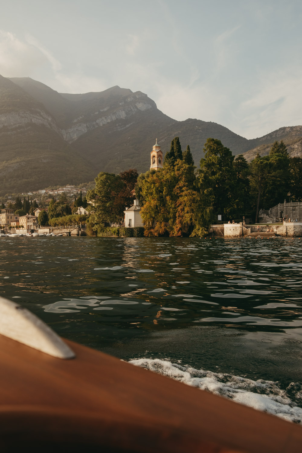 view of tremezzo from a boat on lake como